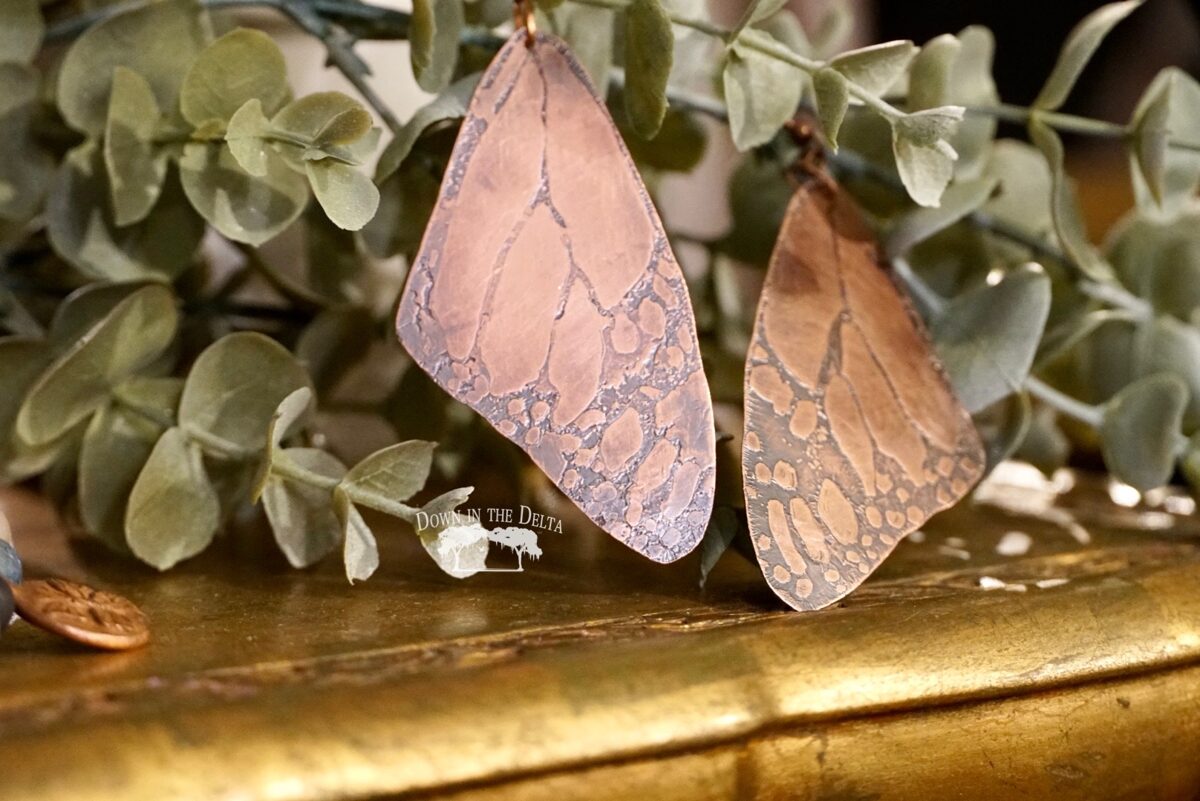 Acid Etched Copper Butterfly Wings Earrings