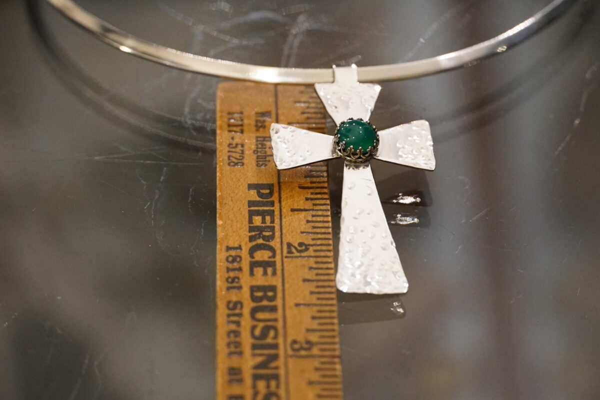SOLD Sterling Silver Handmade Cross Pendant with Jade (Choker not included)