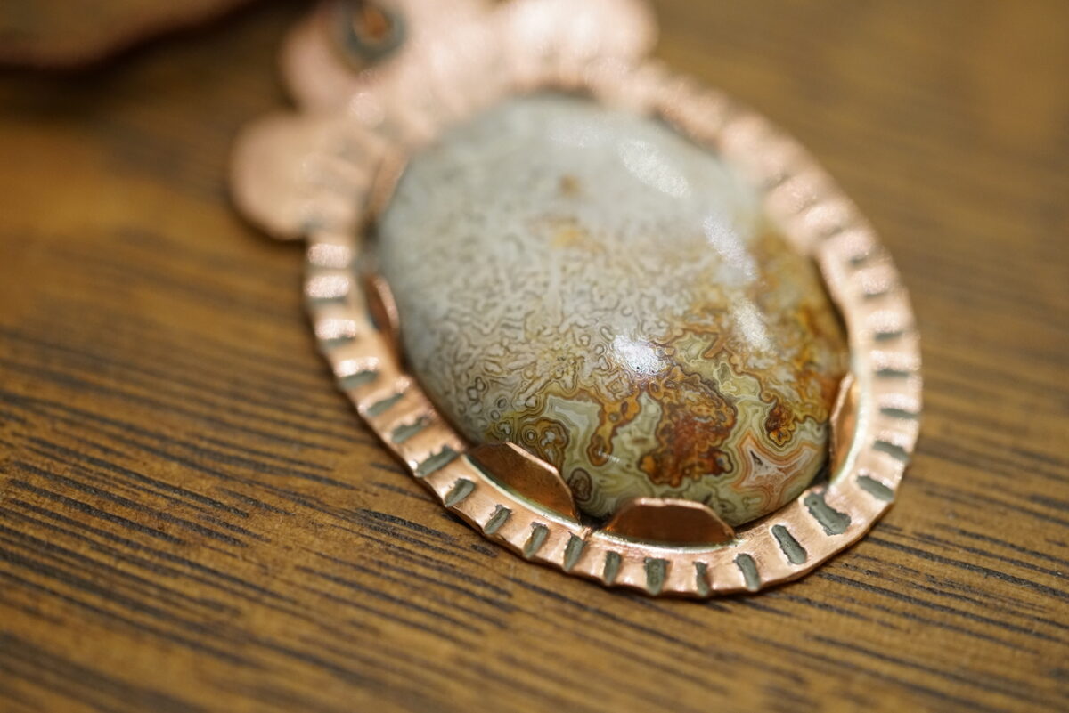 Agate Copper Necklace on Velvet Cord