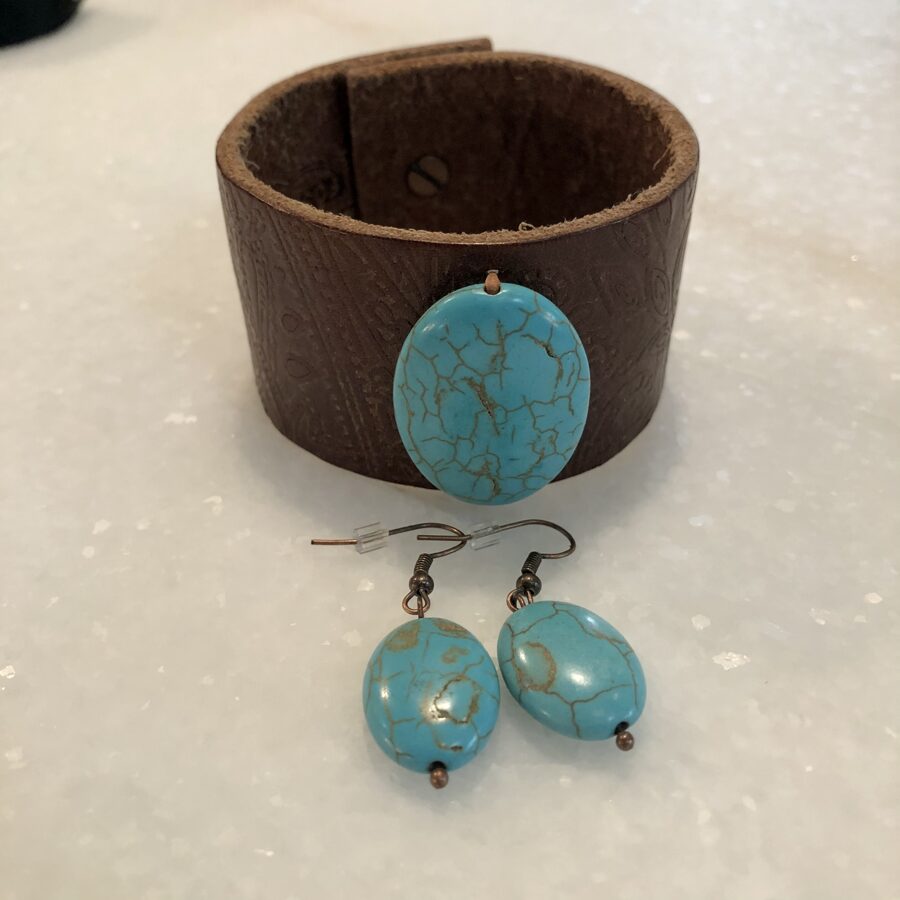SOLD Earrings with Turquoise Colored Oval Stones