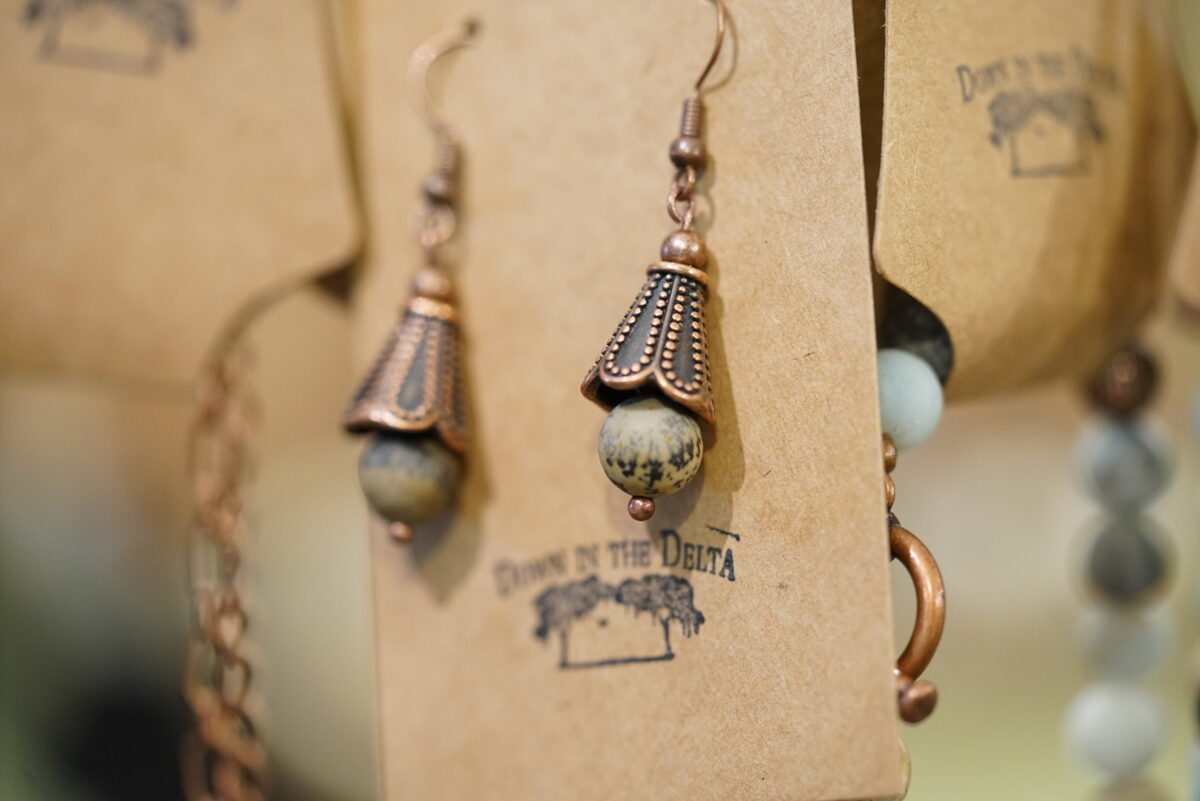 SOLD Earrings with Copper Bells and Jasper Beads