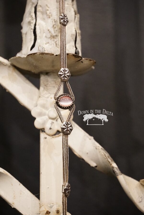 SOLD Sterling Silver Bracelet with Genuine Pink Cats Eye