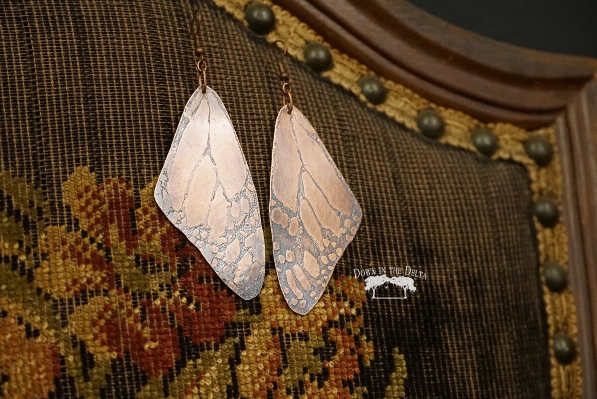 Acid Etched Copper Butterfly Wings Earrings