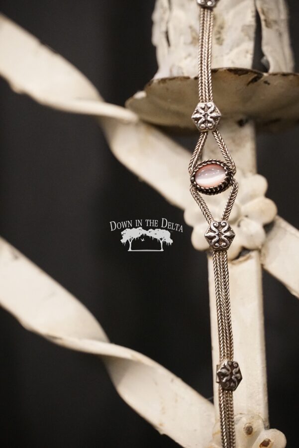 SOLD Sterling Silver Bracelet with Genuine Pink Cats Eye