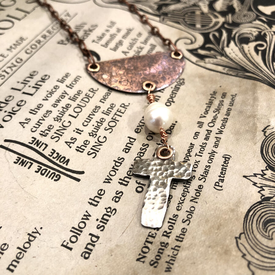 SOLD Church Window and Cross in Copper and Sterling Silver Necklace