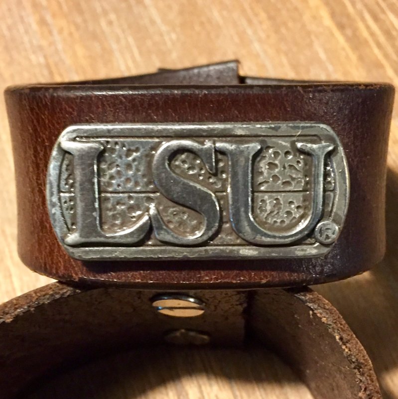 SOLD Leather Cuff for LSU Fan- Size 7 3/8"