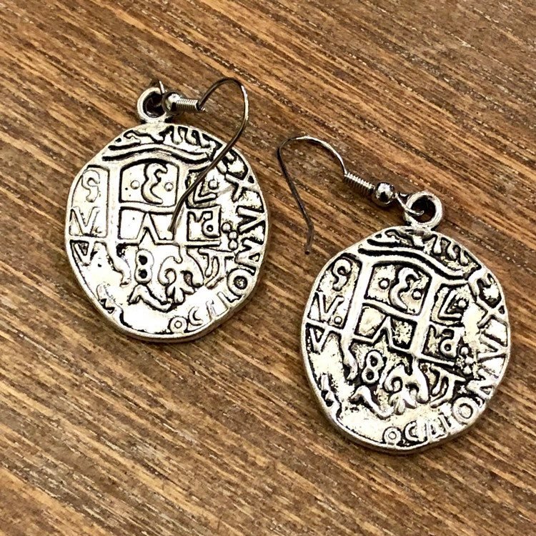 SOLD OUT Silver Color Metal Old World Coin Replica Earrings