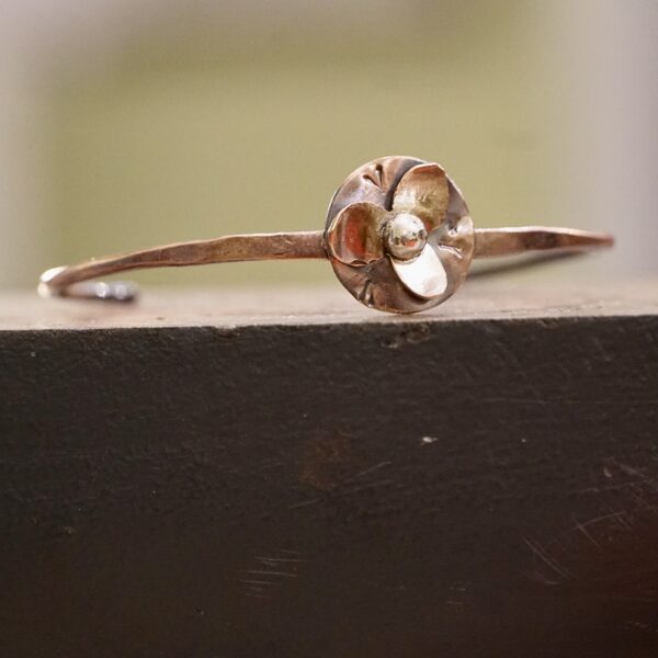 Copper and Sterling Silver Skinny Cuff with Flower