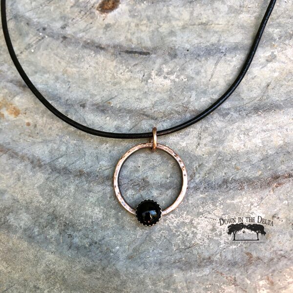 SOLD-Hammered Copper Necklace with Sterling Silver and Black Onyx Adornment