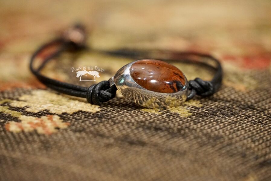 New Bracelet made from Vintage Sterling Silver and Mahogany Obsidian Fragment